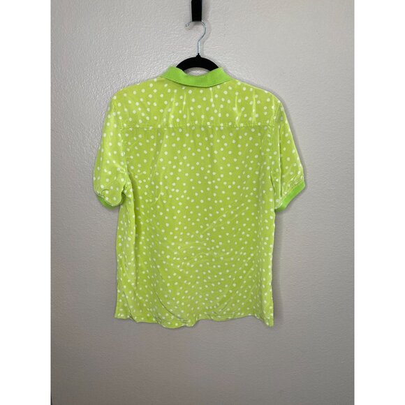 Real Clothes Saks Fifth Avenue Womens Silk Green Polka Dot Polo Shirt Small - Picture 3 of 5